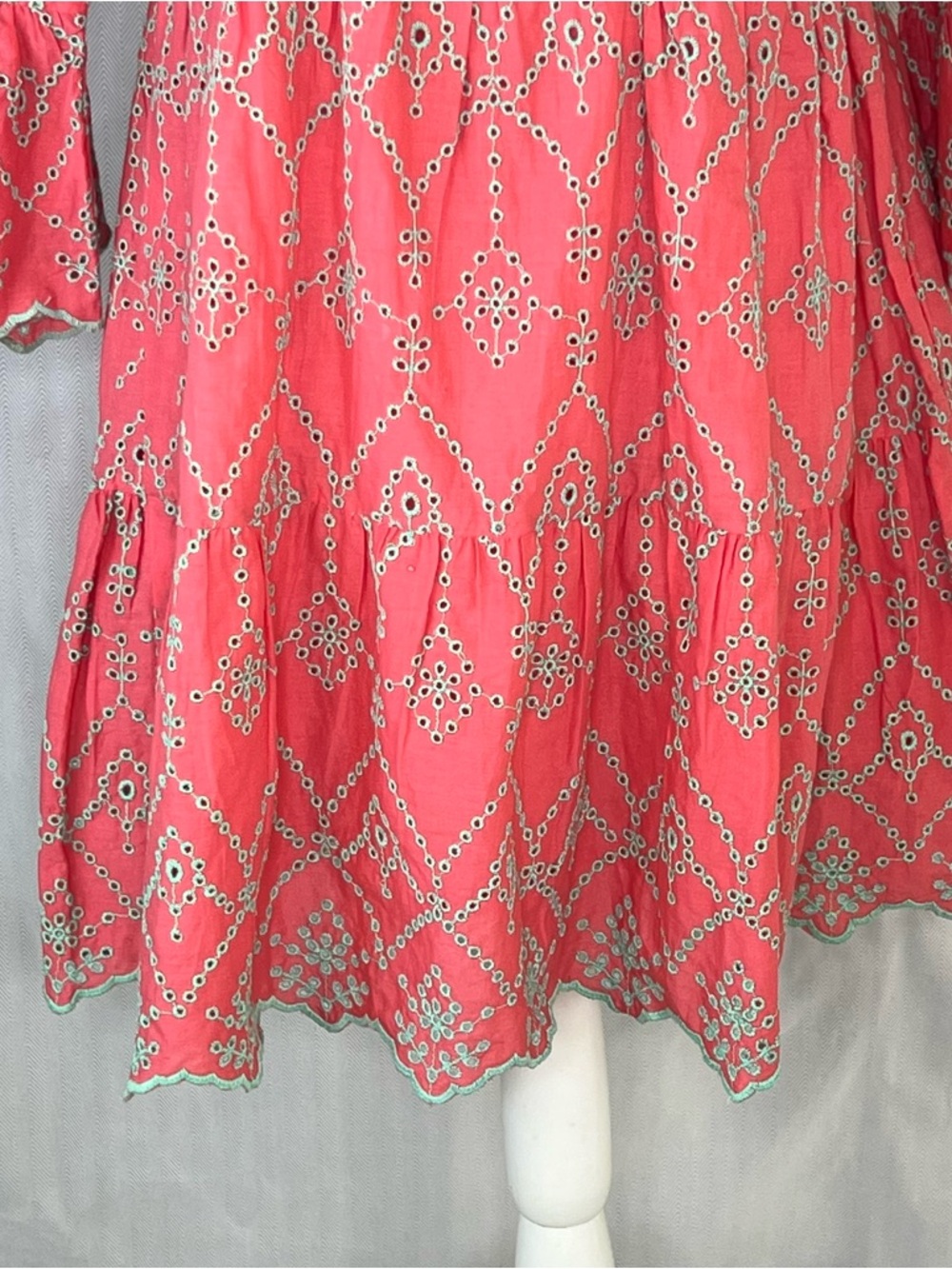 Modaposa Cadenza Dress 100% Cotton Embroidered Eyelet Pink W/Green Accents S ๐ - Picture 3 of 11